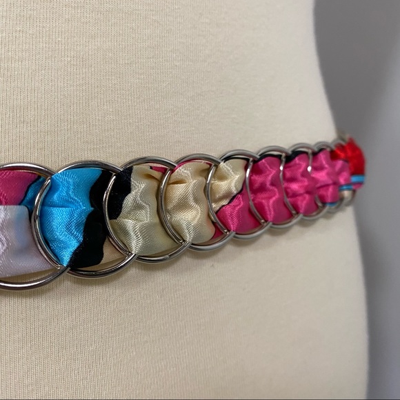 Silky Scarf Tie Belt with Metal Rings - Multicolor - Picture 7 of 11